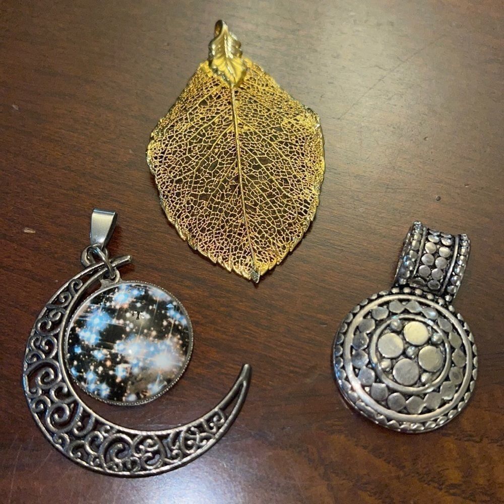 3 costume pendants silver moon gold leaf dotcircle